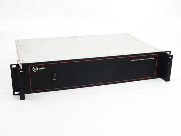 Varian VJW2740-10-1 Computer Interface Module front panel view showing Varian logo and ON/OFF toggle switch in 2U rackmount chassis