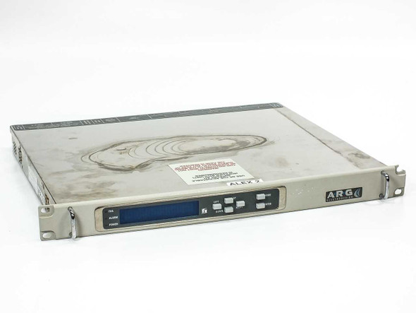 ARG ElectroDesign 1900 Transmitter 1945-EQTX2-BOM – front panel view showing LCD display, LED indicators, and navigation buttons in 1U rackmount chassis