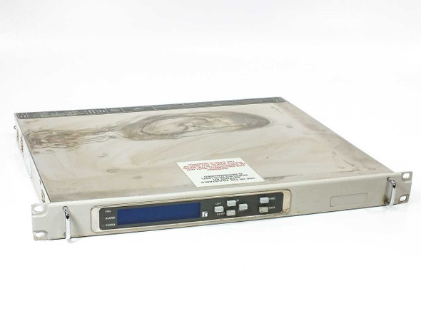 ARG 1900 1945-EQTW1-BOM Transmitter — rear panel right-side close-up showing TELECOM PORT BNC connectors, 10 BASE-T network RJ-45 option port, DB9 serial connector, and dual IEC C14 power inlets with warning label for dual supply system