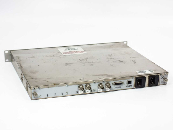 ARG 2400 Series G.703 Protection Switch – rear panel showing BNC coaxial ports, DB-15 ALARMS connector, REMOTE port, and dual IEC AC inlets