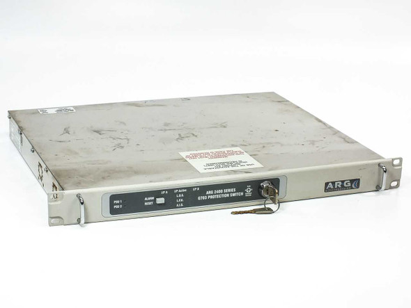 ARG 2400 Series G.703 DS3 Protection Switch 2402-EQ49K-BOM – front panel with keyswitch and indicator labels, 1U rackmount chassis