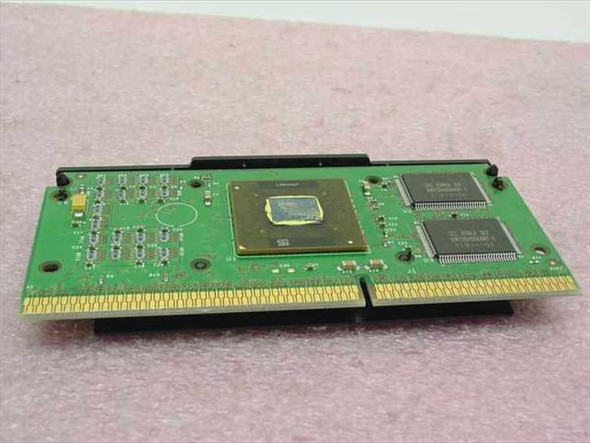 Intel Pentium III SL365 Katmai CPU — PCB underside showing Katmai die, L2 cache chips, and Slot 1 edge connector