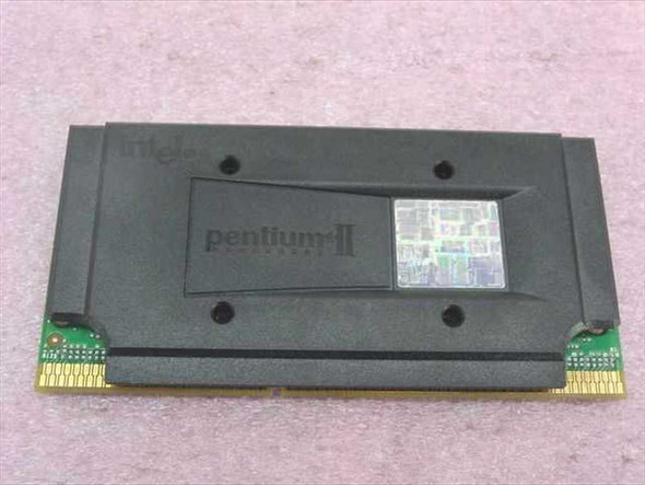 Intel Pentium II SL357 400MHz SECC2 processor front view showing black cartridge housing and Pentium II logo