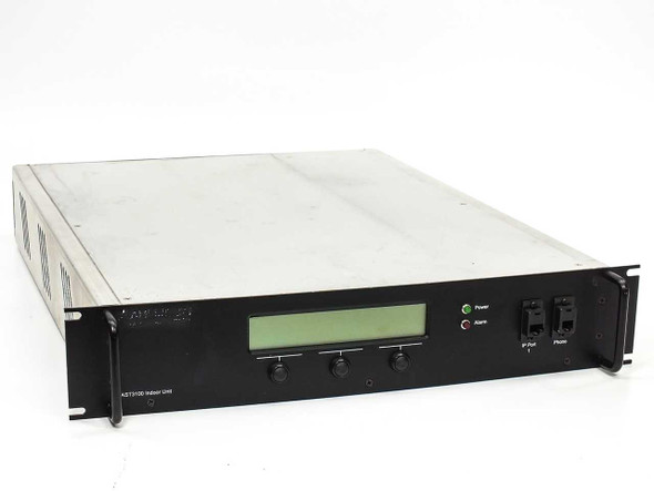 Americom AST3100 Indoor Unit front panel view showing LCD display, Power and Alarm LEDs, IP Port and Phone jacks