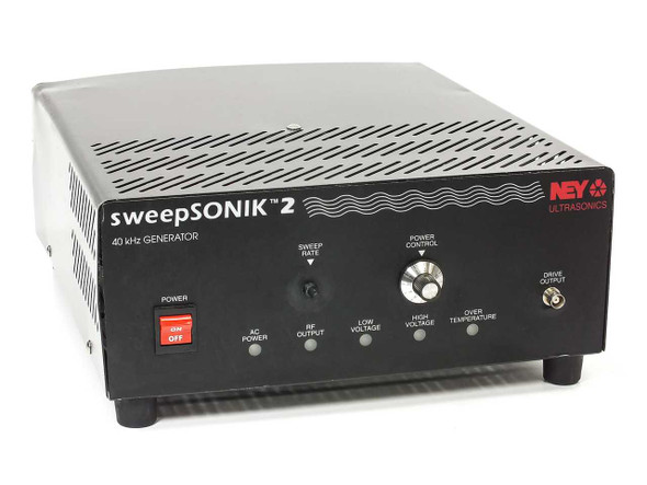 NEY SweepSONIK 2 40kHz ultrasonic generator front panel – shows SWEEP RATE label (knob absent), POWER CONTROL knob, indicator lights, and ON/OFF switch