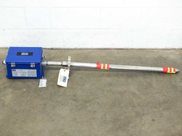 Kurz Instruments K-BAR 2000B multipoint insertion mass flow meter — full assembly showing blue electronics enclosure and 34-inch stainless steel probe with red and yellow banding markers, viewed from front-left