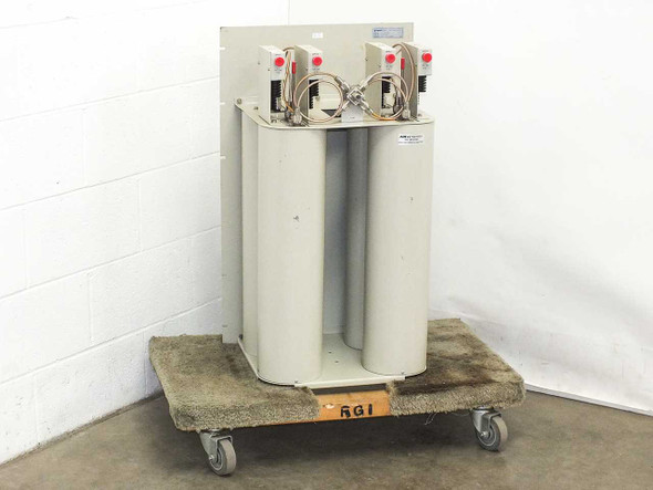 Fiplex TC 25-4B1 TX Combiner system front view showing four cavity columns and dual junction isolators mounted on top