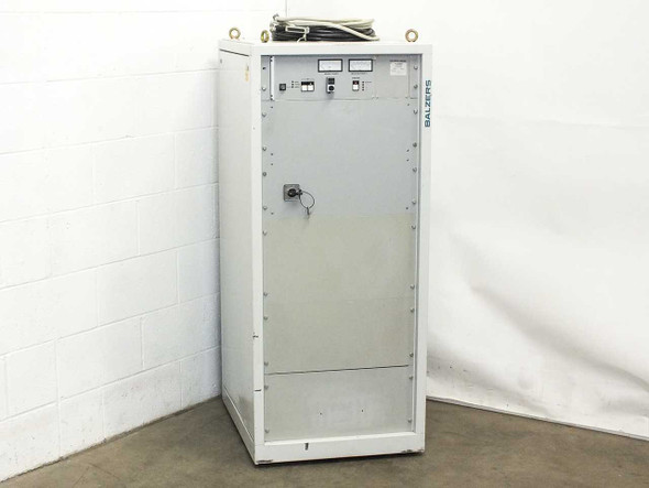 Balzers RFS 302 RF Power Supply – front view of full floor-standing white cabinet enclosure with Balzers nameplate and front panel controls at top