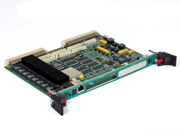 DNA Computing Solutions VQG4 VME64 SBC module front panel angle view showing faceplate with RJ45 port and injector/ejector handles