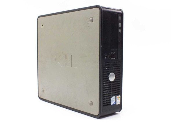 Dell OptiPlex 755 SFF desktop — left-side and front panel view showing silver case with Dell logo