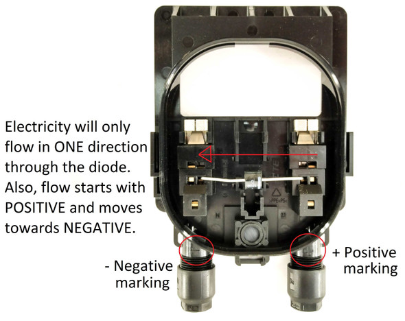 TE Connectivity 1200013L2 junction box open interior view showing F1200D bypass diode with positive and negative terminal markings labeled