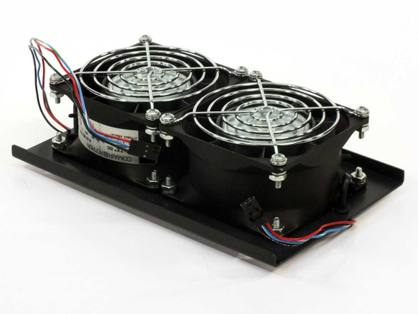 Comair Rotron SD24K5 031706 dual fan assembly – top view showing both fans mounted in black panel enclosure