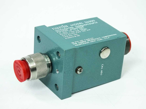 Narda 26500 Integrated Thermocouple Power Monitor – front-left angle view showing N-type input connector with red cap and label panel