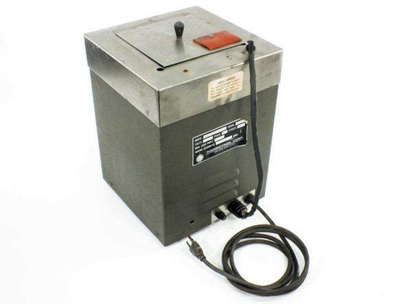 Thermotron LBD-883 environmental chamber rear and side view showing rating plate and attached power cord