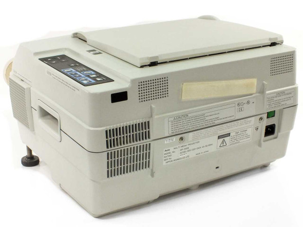 Avio MP-300E Multimedia Projector — rear panel showing rating label, ventilation grilles, and IEC power inlet