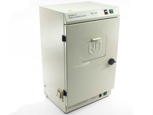 UVP MultiDoc-It Digital Imaging System front view showing closed darkroom cabinet with UV Transilluminator label at base