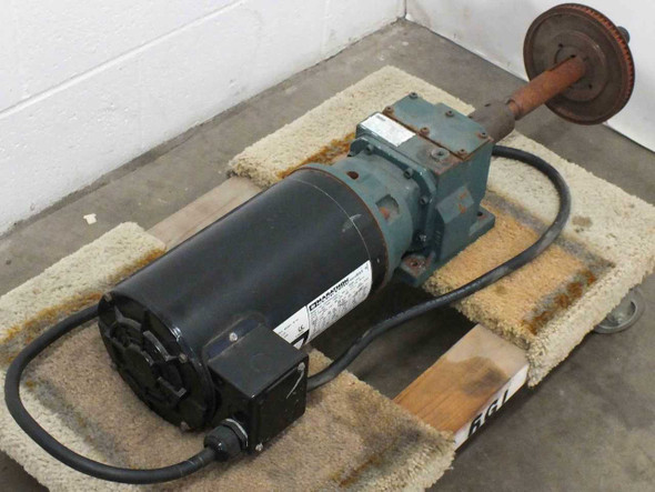 Dodge Quantis HB382CN140TC motorized indexing drive gearmotor – right-side view showing Marathon Electric motor nameplate and output shaft assembly