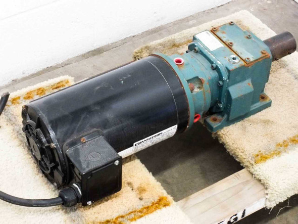 Dodge Quantis HB382CN140TC gearmotor — right side view showing Marathon Electric motor nameplate label