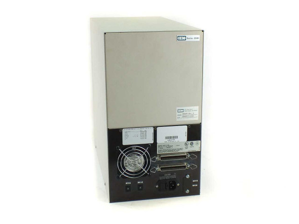 Exabyte EXB-10 8500 enclosure – rear panel showing SCSI connectors, fan, power inlet, and rating label