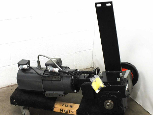 Winsmith E30 MDSX helical worm indexing drive assembly – left-side view showing reducer housing, motor wiring, and vertical mounting plate