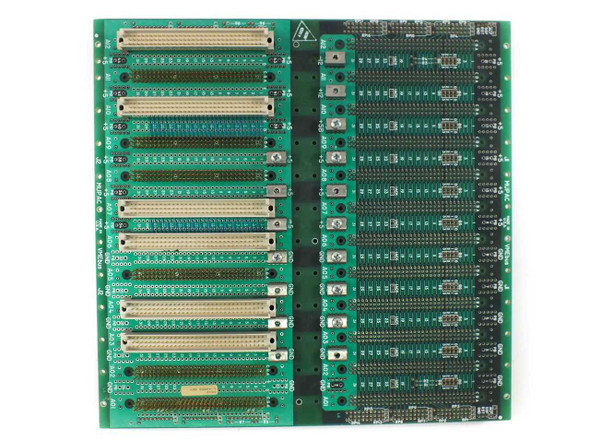 Mupac 4600056A VMEbus backplane — rear/solder side showing through-hole pads and SMD components