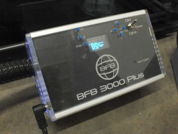 BFB 3000 Plus controller unit close-up showing LCD display, SD card slot, ON/OFF toggle switch, and BFB logo panel