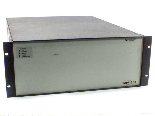 Advanced Energy MDX-2.5K DC sputtering power supply — front panel view showing status LED indicators and model designation