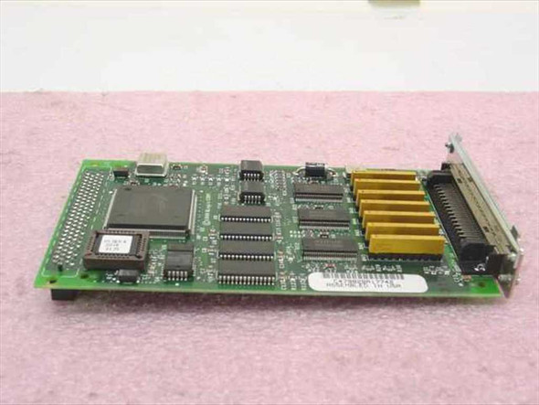 Sun SP4710401-01 Ultra Wide Differential SCSI controller card — PCB top view showing SBus edge connector, main controller ICs, and yellow capacitor bank