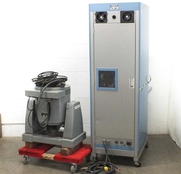 Unholtz-Dickie T110 shaker and MA250-110 cabinet – rear view showing dual cooling fans on top of cabinet, rear ventilation panel, and power cable