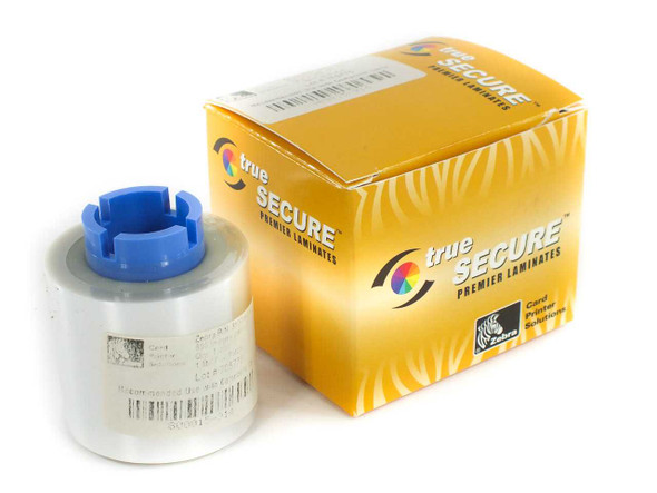 Zebra 800015-914 clear 1 mil full card linerless laminate roll with original trueSECURE yellow retail box