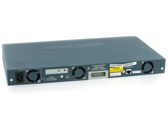 Cisco WS-C2924-XL-EN Catalyst 2900 XL switch – rear panel showing AC power inlet, cooling fans, power supply connector, and console port