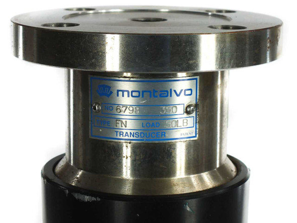 Montalvo 350 Type FN Load Cell Transducer – close-up of label showing model 679B-350, Type FN, 50 LB load rating