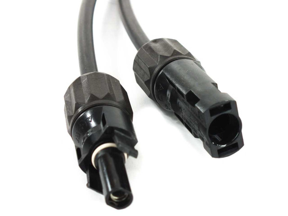 Close-up of Amphenol Helios H4 MC4-compatible male and female PV connector pair on 14AWG cable leads