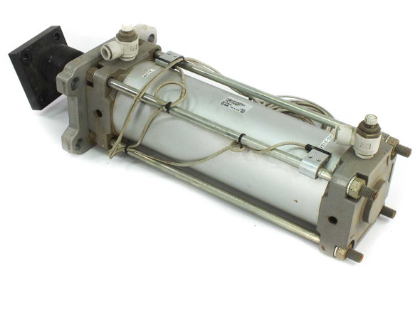 SMC CDBA2F100-250-HL-Y7NWL pneumatic cylinder – right side view showing tie rods, port fittings, and end lock assembly