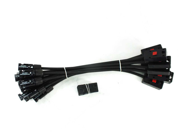 Single Onamba PVU-B48-022 MC4 cable set spread out with snap-in plastic junction box cover beside it