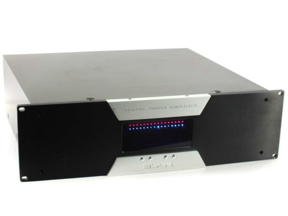 Elan Home Systems D1650 16-Channel Digital Power Amplifier — front panel view showing red and blue LED display bar and Elan logo on silver and black rack-mount chassis