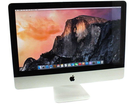 Apple iMac MC309LL/A 21.5-inch Mid-2011 front view displaying OS X Yosemite desktop with Yosemite wallpaper