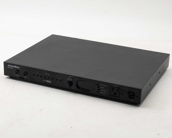 Panamax M4315-PRO power conditioner – front panel angled view showing BlueBOLT label and front outlet