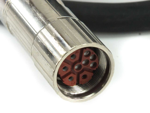 Allen-Bradley 2090-XXNPMF-16S40 — close-up of M23 SpeedTec DIN connector face showing multi-pin red insert