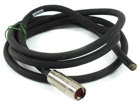 Allen-Bradley 2090-XXNPMF-16S40 SpeedTec DIN M23 motor cable — full length coiled view showing black shielded jacket and M23 connector