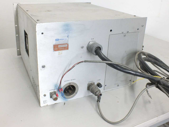 Sloan Five/Ten E.B. Power Supply rear panel showing high-voltage cable connections, multi-pin connector, and label