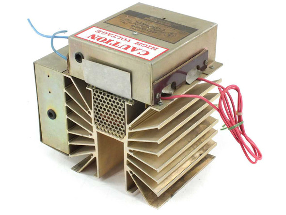 Control Systems Research 662F-22-031-00 Series 662 Power Control rear-right view showing finned heat sink fins, SCR module body, blue and red lead wires, and ventilation mesh