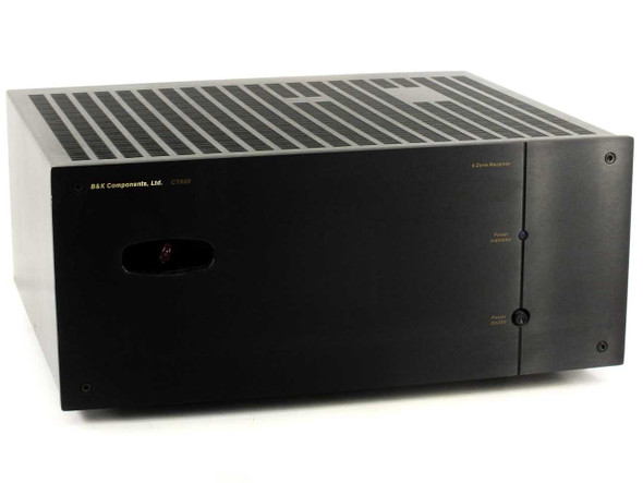 B&K Components CT600 Multi-Zone A/V Receiver — front panel view showing power indicator LED and power on/off switch in black chassis
