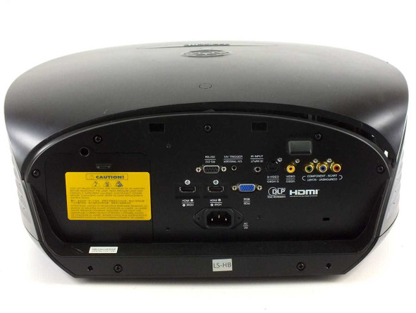 Runco LS-3 projector rear panel showing HDMI, Component, S-Video, Composite, VGA, RS-232, 12V Trigger, and IR inputs with IEC AC inlet