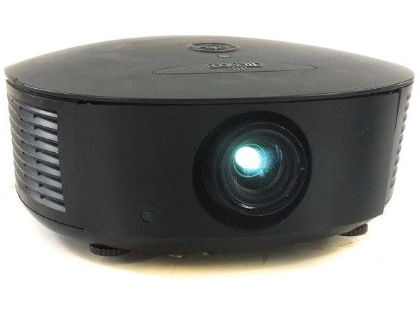 Runco LS-3 LightStyle 1080p DLP home theater projector front view showing lens illuminated and powered on
