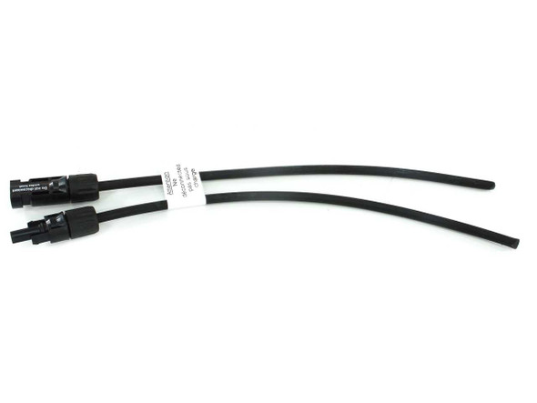 Staubli MC4 solar cable pair showing male and female connectors with 11-inch black PV wire leads