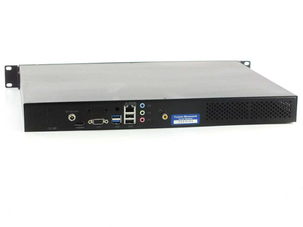 Fusion Research rackmount media server – rear panel view showing HDMI, VGA, USB, Ethernet, and audio ports