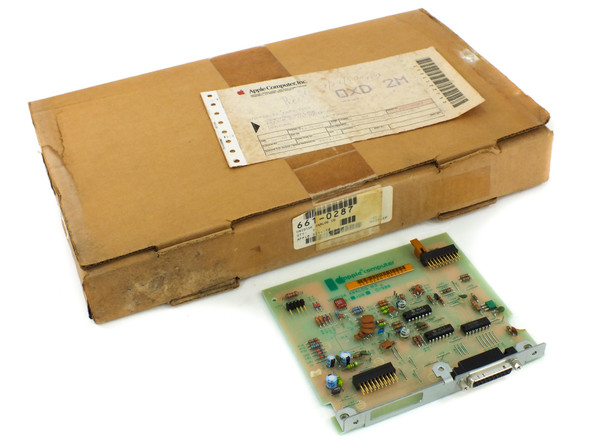 Apple 661-0287 Unidisk Analog CD Card shown next to its original Apple service shipping box with label visible