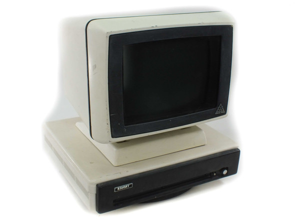 Delta Data Systems 8260AT vintage 1985 computer with CRT monitor — front three-quarter view showing complete system