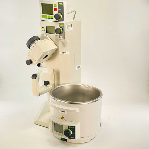 Buchi R-215 Rotavapor system with B-491 Heating Bath — three-quarter front-left view showing full unit assembled
